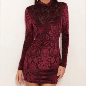 Venus Red Roses Bodycon Suede Dress || Small || EUC